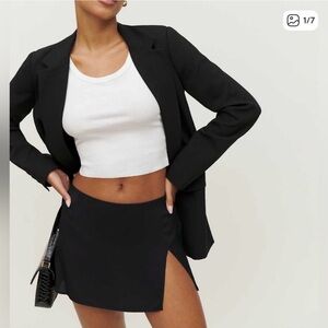 Reformation Kiara Side Slit Mini Skirt Black